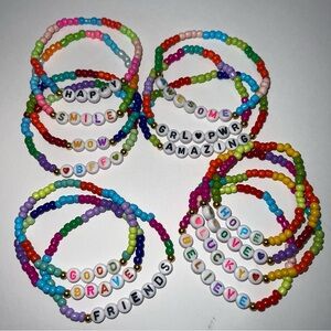 Colorful Beaded Friendship/Positive Inspirational Stretch Bracelets Set/Lot-14